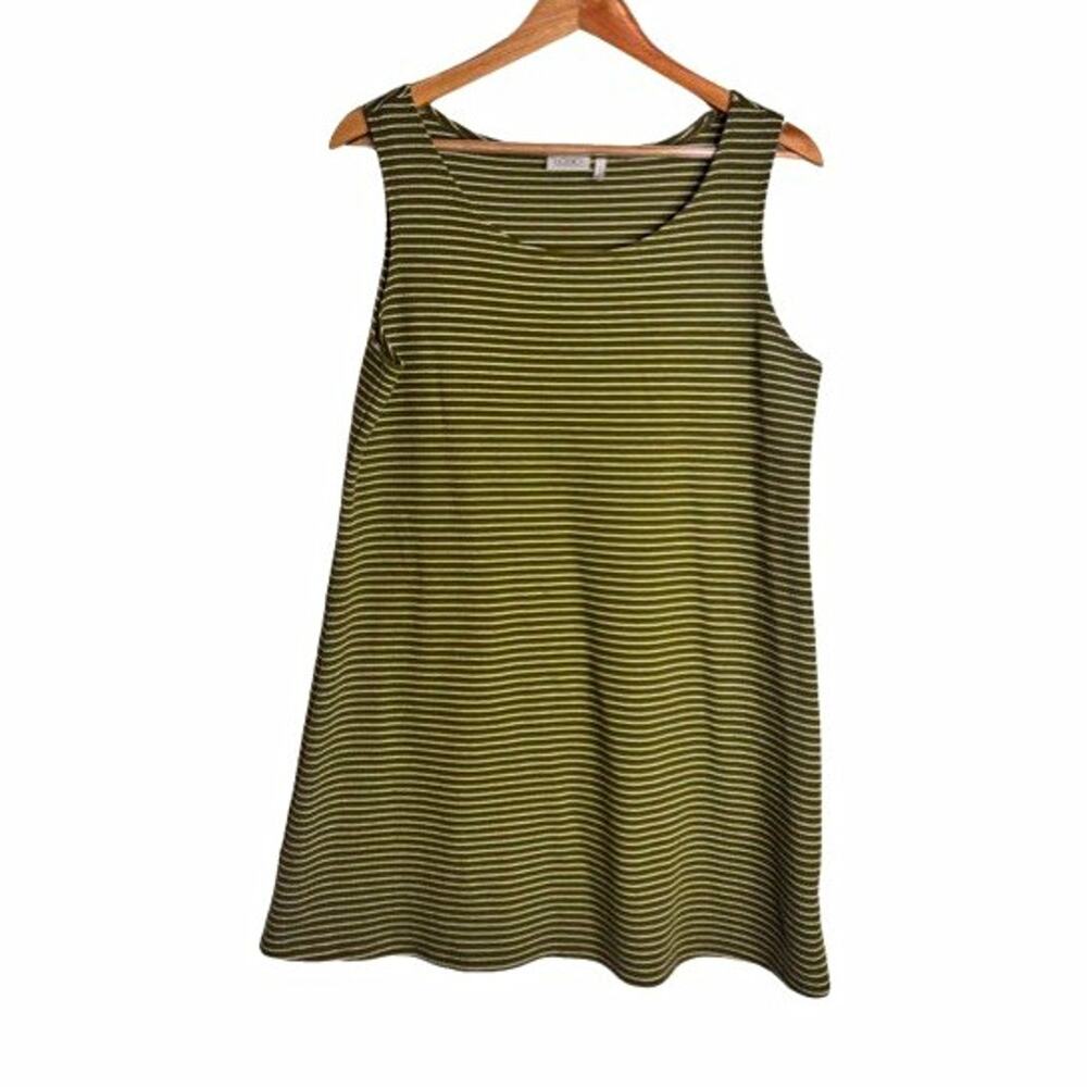 LOGO by Lori Goldstein Dress Striped Shift Knee Scoop Neck Sleeveless Size L